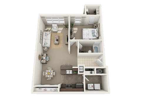 Floor plan for 1 bed, 1 bath, 822 sqft